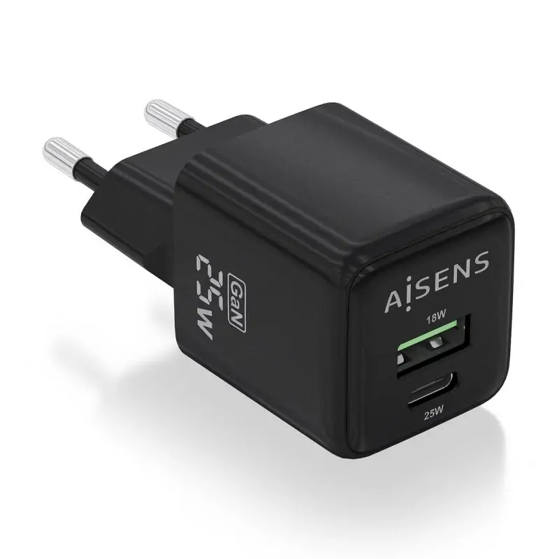 Wall Charger Aisens ASCH-25W2P015-BK Black 25 W (1 Unit)