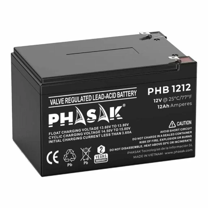 Battery for Uninterruptible Power Supply System UPS Phasak PHB 1212 12 Ah 12 V