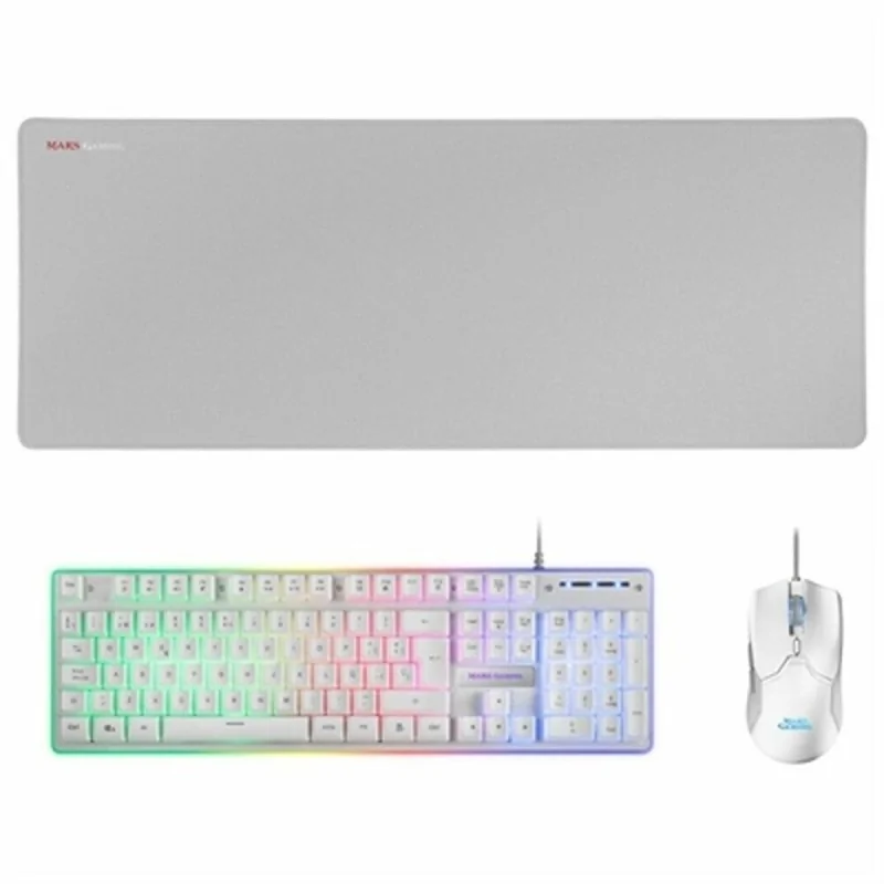 Keyboard and Mouse Mars Gaming MCPXWES White Spanish Qwerty QWERTY LED RGB