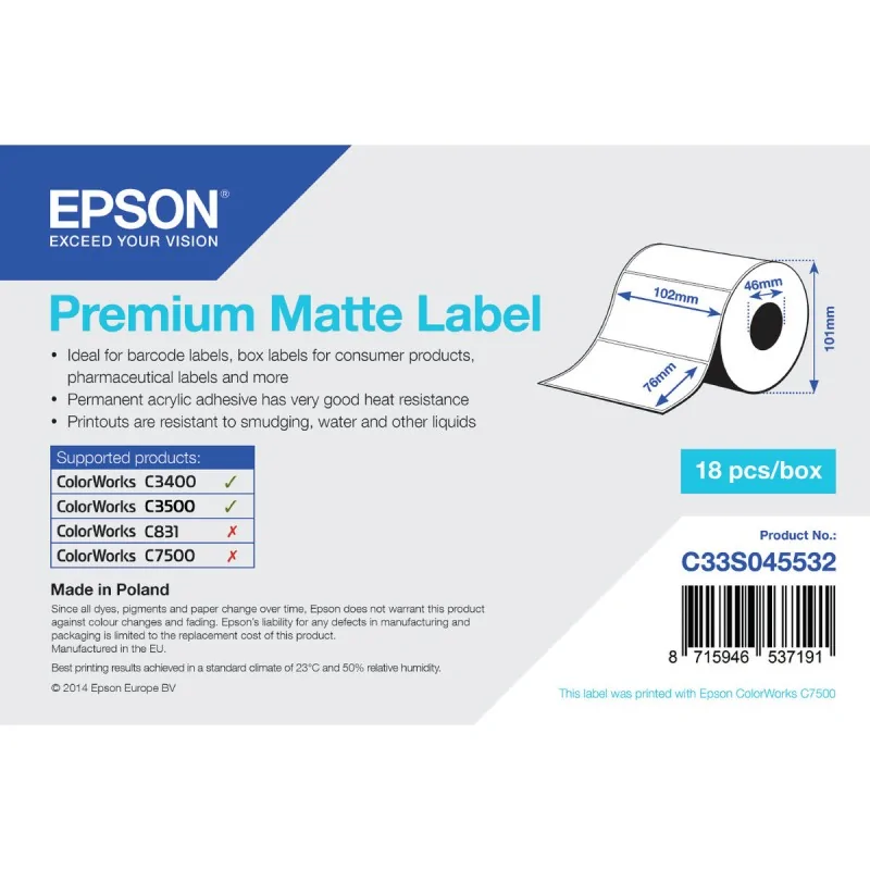 Printer Labels Epson C33S045532 White