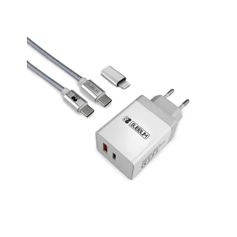 Wall Charger Subblim SUBCHG-3WPD10 White Silver