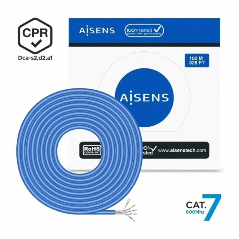 FTP Category 7 Rigid Network Cable Aisens AWG23 Blue 100 m