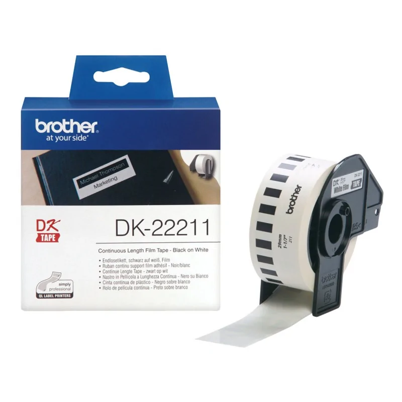 Laminated Tape Brother DK-22211 29 mm White Black/White