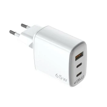 Wall Charger Celly UPTC1USB2USBC65 White