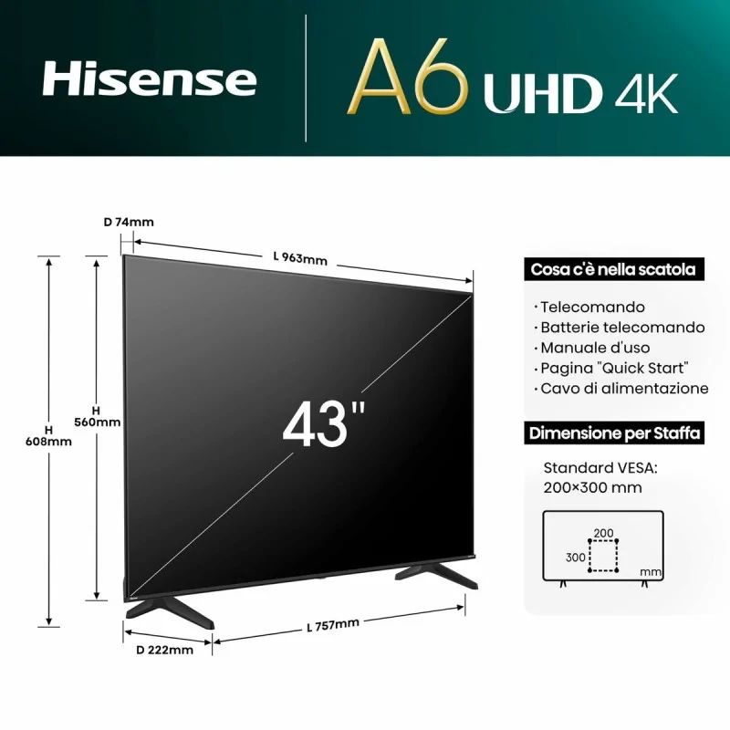 Smart TV Hisense 43A6N 43 43" 4K Ultra HD LED HDR D-LED QLED