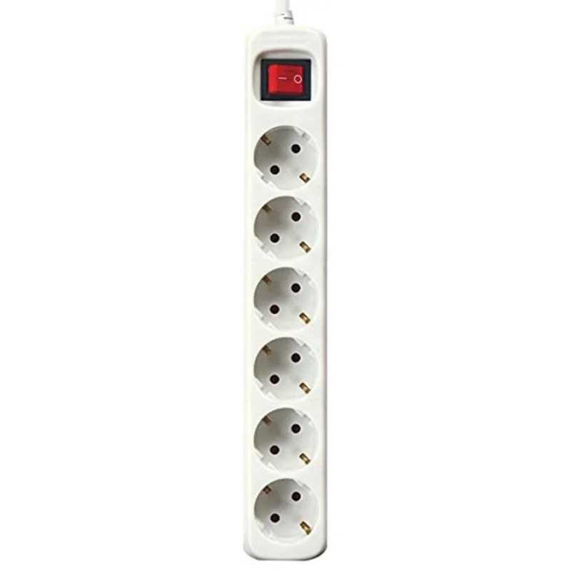 Power Socket - 6 Sockets with Switch Silver Electronics White