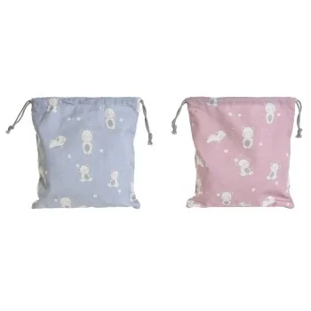 Bag DKD Home Decor Blue White Pink osos 24 x 2 x 26 cm (2...