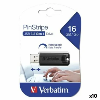 Pendrive Verbatim Pinstripe Black 16 GB (10 Units)