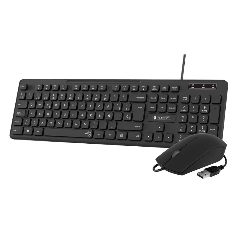 Keyboard and Mouse Subblim SLIM Black QWERTY