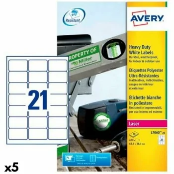 Printer Labels Avery White 20 Sheets 63,5 x 38,1 mm (5...