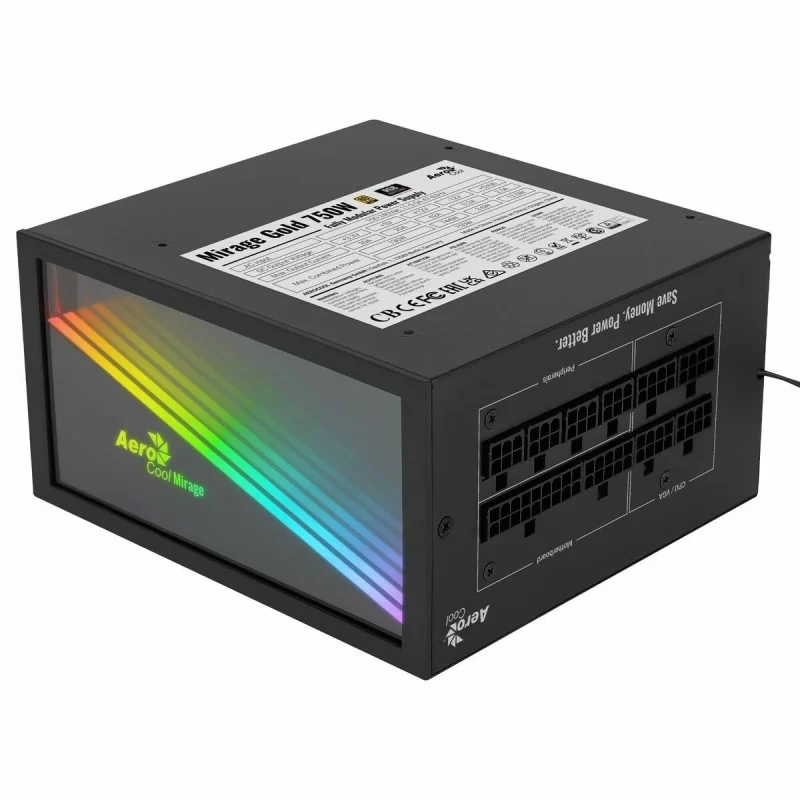 Power supply Aerocool MIRAGEGOLD 750W Fuente Alimentación PC Modular RGB 80 Plus Gold Condensadores Japoneses