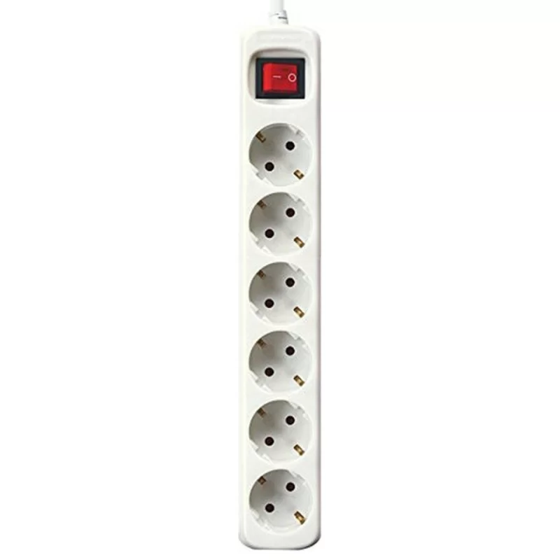 Power Socket - 6 Sockets with Switch Silver Electronics White