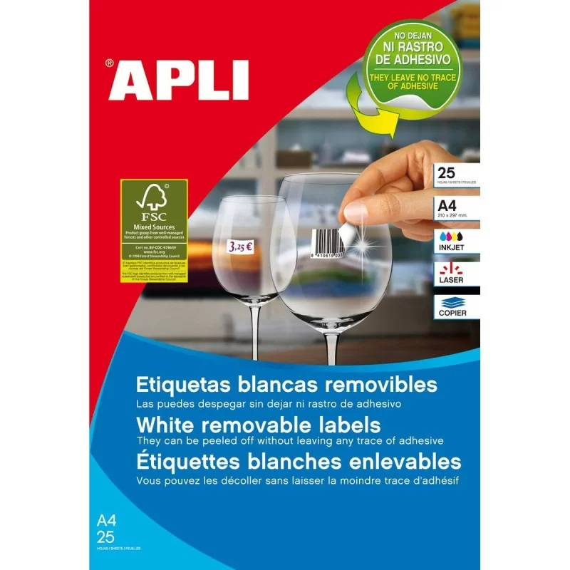 Printer Labels Apli White 25 Sheets 45 x 8 mm