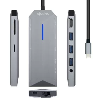 USB Hub Aisens ASUC-9P001-GR Black Grey 100 W