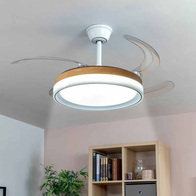 LED Ceiling Fan with 4 Retractable Blades Blalefan InnovaGoods Wood 72 W